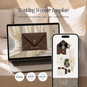 Brown & Ivory Wedding Invitation Website Template, Vintage Envelope Canva Editable Website, Elegant Digital Invite, Interactive RSVP