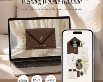 Brown & Ivory Wedding Invitation Website Template, Vintage Envelope Canva Editable Website, Elegant Digital Invite, Interactive RSVP