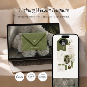 Olijfgroene en ivoorkleurige trouwwebsite-template | Digitale uitnodiging met RSVP-tracking | Olieverfschilderijstijl | Interactieve uitnodiging