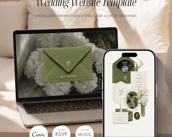 Olive green & Ivory Wedding Website Template | Digital Invitation with Rsvp Tracking | Oil Painting Style | Interactive Invite