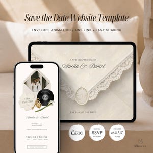 Romatic Save the Date Website Template, Ivory  Digital Wedding Invitation with RSVP & Countdown, Editable Canva Design