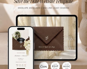 Brown and Ivory Save the Date Website Template | Editable Canva Digital Wedding Invitation with RSVP, Countdown Timer | Oil Painting Style