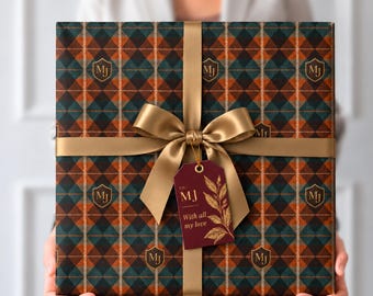 Masculine Wrapping Paper Custom Initial Trending Corporate Gift Wrap Idea Male  Birthday Special Groomsmen Present All Occasion Christmas