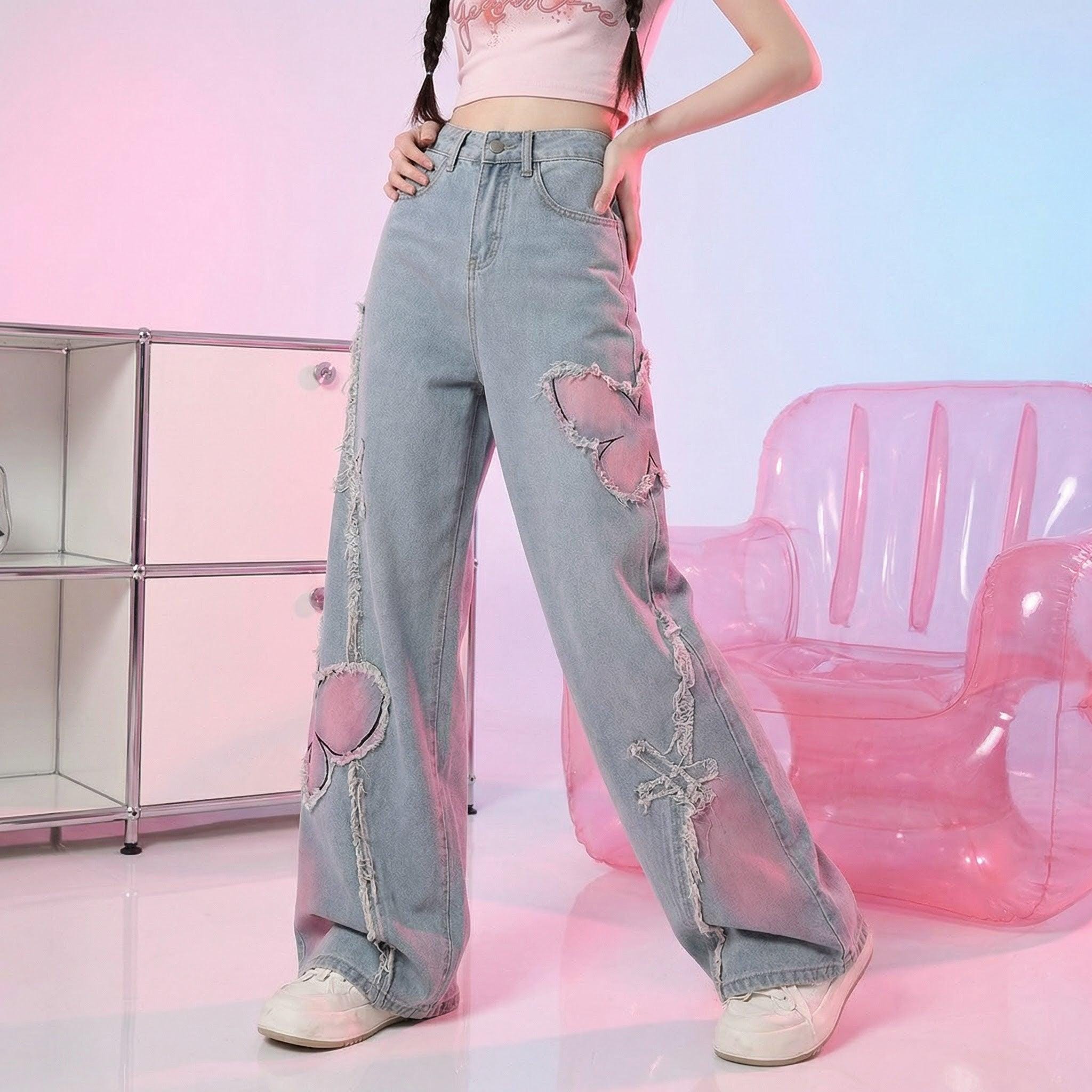 Y2k embroidered jeans - Etsy 日本