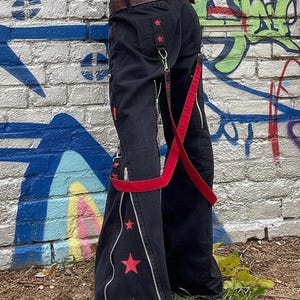 Star Strap Pants Y2K Retro | Metal Detail Wide-Leg Trousers Harajuku Kawaii Unisex image 3