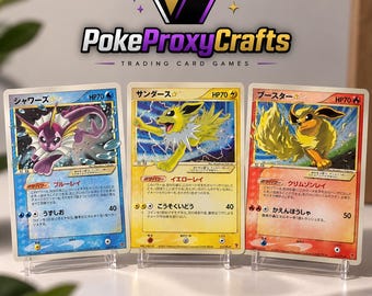 JP Vaporeon, Jolteon, Flareon, gold star Pokemon Japanese Player's Club (proxy fan made)
