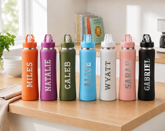 Custom Name Stainless Steel Insulated Water Bottle, Engraved Personalized Flask, Reusable Travel Tumbler, Gift for Her Him Workout Gym