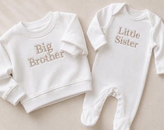 Bestickte Partner-Outfits für großen Bruder und kleine Schwester, Geschwister-Set aus Baumwollmischgewebe