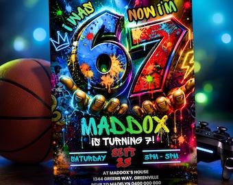 Six Seven Birthday Invitation Graffiti 6-7 Party Invite Editable 6 7 Evite Digital Download
