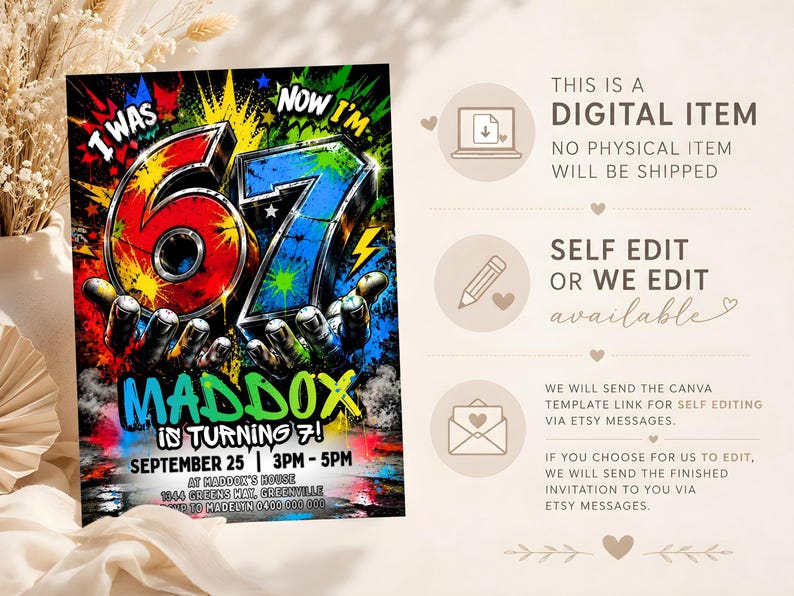 6-7 Birthday Invitation Graffiti Six Seven Party Invite Editable 6 7 Meme Evite Digital image 9
