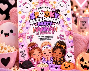 Spooky Sleepover Birthday Invitation Template Halloween Sleep Over Party Invite 5x7 Digital