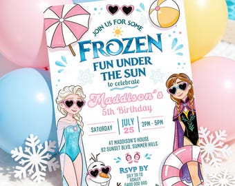 Frozen Fun Under the Sun Invitation Digital Frozen Summer Birthday Invite Princess Pool