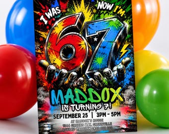 6-7 Birthday Invitation Graffiti Six Seven Party Invite Editable 6 7 Meme Evite Digital