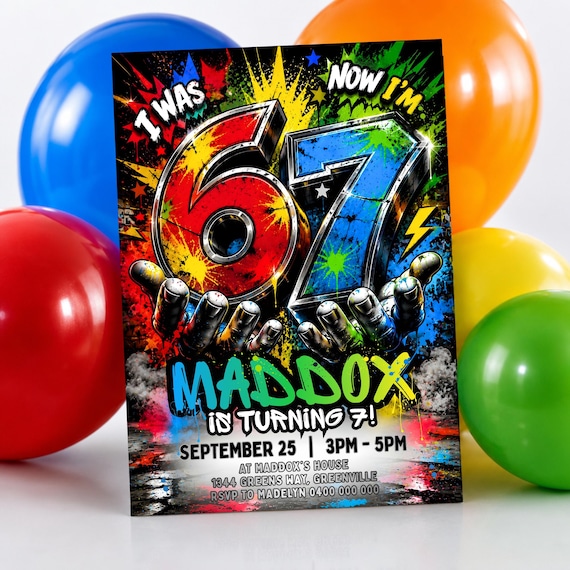 6-7 Birthday Invitation Graffiti Six Seven Party Invite Editable 6 7 Meme Evite Digital