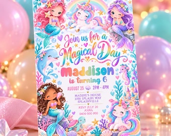 Mermaid Unicorn Birthday Invitation Rainbow Mermaids Unicorns Party Invite Canva