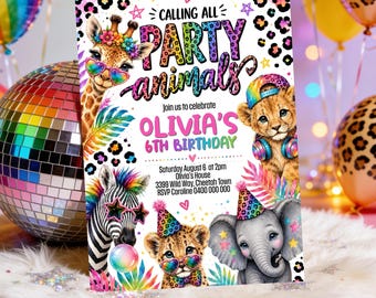 Party Animals Birthday Invitation Template Wild Safari Party Invite Jungle Animal 5x7 Digital