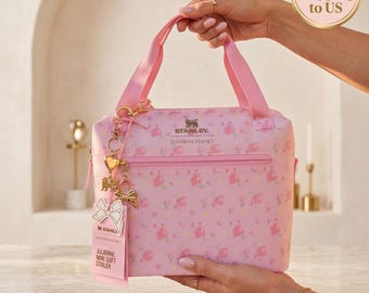 Stanley Pink Floral Mini Soft Cooler Tote Bag | 10-Can Insulated Lunch Bag | All-Day Portable Cooler