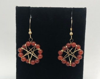 carnelian dangle earrings, red carnelian earrings, carnelian wire wrapped earrings, carnelian gemstone earrings, handmade carnelian earrings
