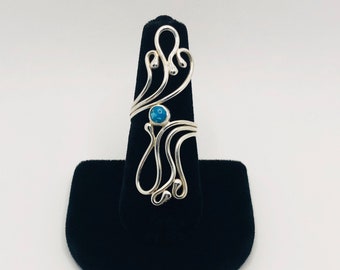 Artisan Sterling Silver Turquoise Swirly Statement Ring