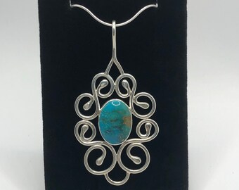 Handmade Turquoise Sterling Silver Swirl Pendant Necklace