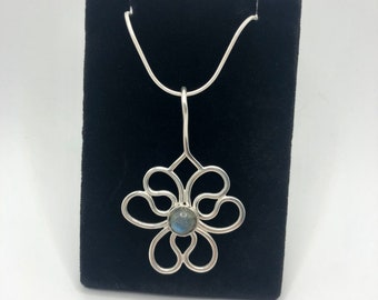 Labradorite Pendant Necklace, Flower Necklace Pendant, Sterling Silver Flower Necklace