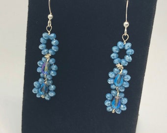 Handmade Sterling Silver Sparkly Blue Crystal Dangle Earrings