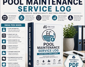 Pool Maintenance Service Log | Pool Service Record Book | Pool Cleaning Tracker | Pool Technician Planner | Printable & Fillable PDF
