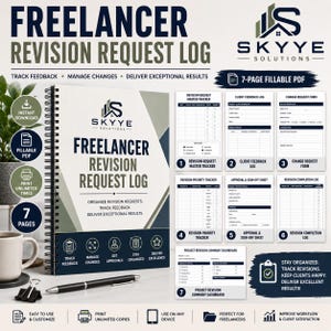 Freelancer Revision Request Log | Client Feedback Tracker | Project Change Request Form | Freelance Workflow Organizer | Fillable PDF
