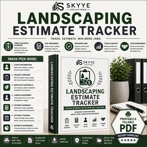 Suivi des estimations d'aménagement paysager | Journal de devis d'entretien de pelouse | Formulaire d'estimation de l'entrepreneur | Planificateur de propositions d'aménagement paysager | PDF imprimable et à remplir