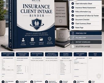 Insurance Client Intake Binder PDF | Insurance Client Organizer | Client Information Forms | Insurance Agent Planner | Fillable PDF