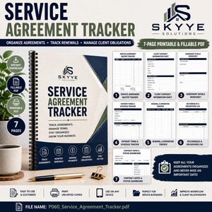 Tracker serviceovereenkomst | Organisator klantcontract | Logboek zakelijke overeenkomst | Servicecontractbeheersysteem | Invulbare pdf