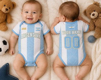 Argentina Baby Onesie Personalized, Custom Name Number Soccer Bodysuit, World Cup 2026 Baby Gift, Argentina Baby Shower Gift
