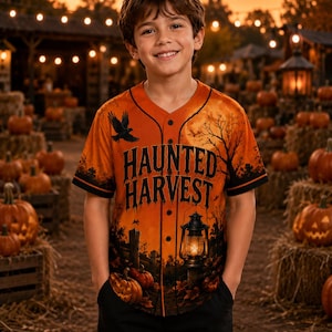 Personalized Halloween Baseball Jersey, Custom Name and Number Shirt, Haunted Harvest Jersey, Pumpkin Patch Outfit, Halloween Gift for Guys!