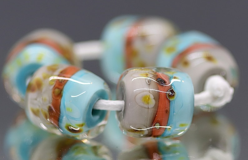 Handmade Lampwork Barrel Nugget Beads~Halo~Bohemian Beads~Gypsy Beads