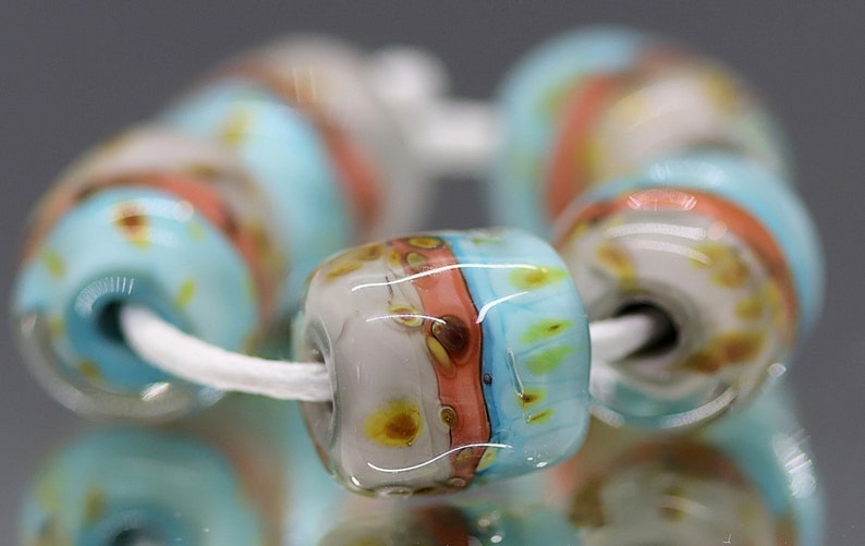 Handmade Lampwork Barrel Nugget Beads~Halo~Bohemian Beads~Gypsy Beads