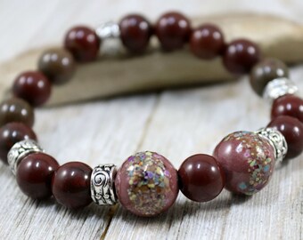 Artisan Mala Yoga Bracelet ~Not To Shabby Enamel Beads~Red Jasper~Hippie-Chic-Boho-Southwest