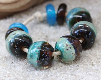 Organic Round Nugget Beads with Spacers~Cecilia~Lampwork~Bohemian Beads~Silver glass~Boho