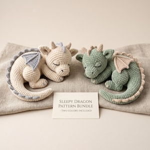 Häkelanleitungspaket: Schläfriger Drache | Amigurumi-Plüschtier-Anleitung (PDF)