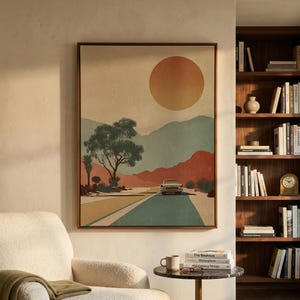 Mid Century Desert Canvas Wall Art, Vintage Road Trip Decor, Retro Landscape Print, Minimalist Desert Highway, Modern Framed Canvas image 4