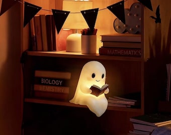 Leuk leesspooknachtlampje, Halloween Spookachtig spookboeklamp, cadeau boekenliefhebber, Halloween-decor, leesgrage lezerscadeau