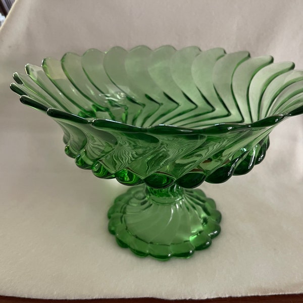 Fostoria Queen Anne / Colony Pattern Green Depression Glass Uranium Glass Fruit Bowl Pedestal Compote Vintage 1920s 1930s