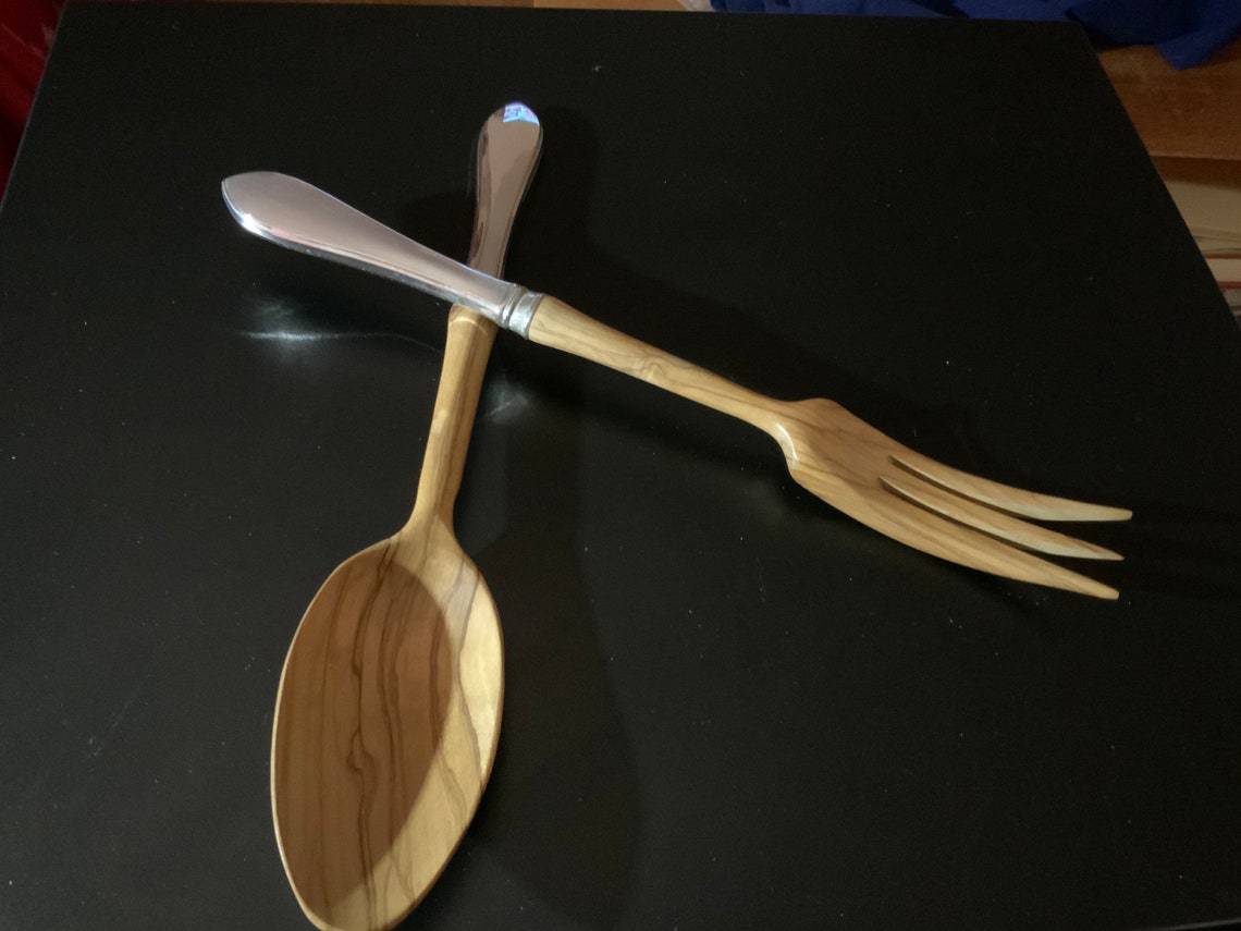 Midcentury Sterling Handled Wooden Salad Fork and Spoon Made Etsy UK