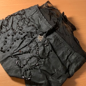 Victorian Scrap:  Bugle Bead Work on Taffeta, originally part of a sleeve, 7 inches by 13inches Historic Fabric True Antique fabric trim