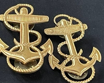 Anchor Pins USN Navy Two-Inch 10K Gold Filled Anchor Pins or Badges for Lapel or Cap