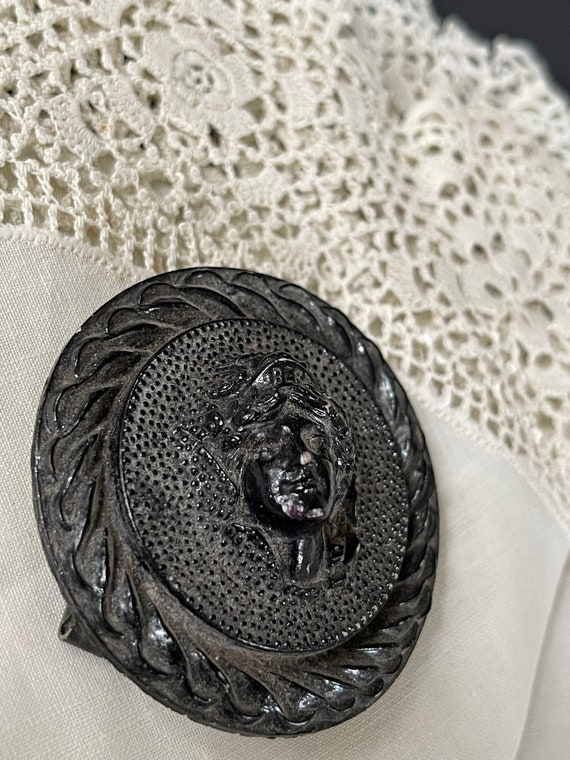 Early Cameo Face Black Profile Victorian Belt Buc… - image 5