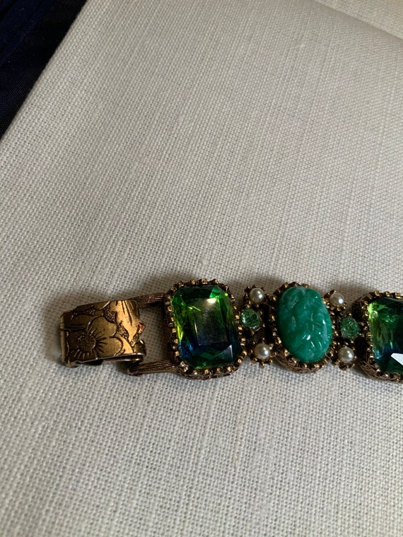 Glorious Vintage Rhinestone and Scarab Gold Tone … - image 4