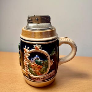 german cigarette lighter Ein Hochgenuss German Stein Table Lighter Salt Glazed Pottery Lighter Rare  and Hard to Find Gift for Collector, Tobacciana Cigarette Cigar