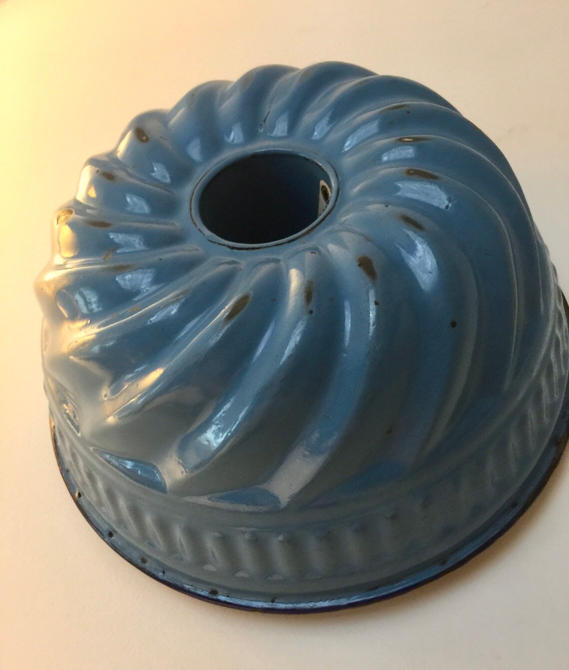Vintage Antique Blue Enamelware Bundt Cake Pan for Kitchen Etsy