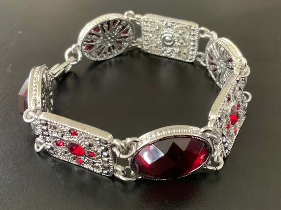 Glamorous 1940s 1950s Ruby Red and Marcasite Brac… - image 1