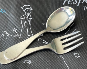 Rare Pratt Sterling Silver Child’s Set Toddler Sized Fork and Spoon Silverware Baby Gift Christening Dedham MA